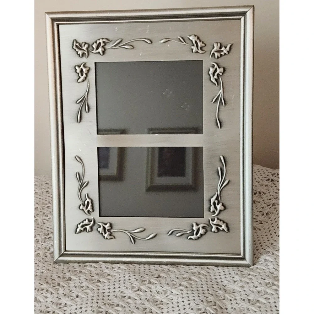 Vintage 1998 HB Group Duel Photo Frame Brushed Silver Metal ‎ 10